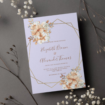 Lilac Orange White Gold Terrarium Floral Wedding Invitation by kicksdesign at Zazzle
