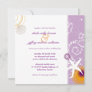 Lilac Orange White Wedding on the Beach Invitation