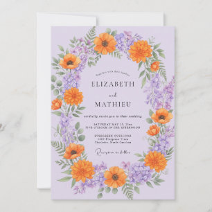 Lilac Orange Wildflower Wedding Invitation