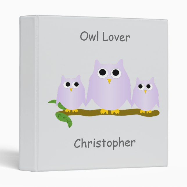 Lilac Owls Design Any Colour Background 3 Ring Binder (Front/Spine)