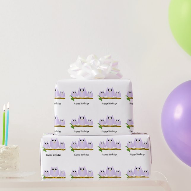 Lilac Owls Design Birthday Gift Wrapping Paper (Party Gifts)