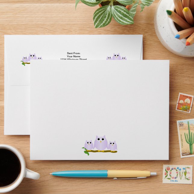 Lilac Owls Design Envelope (Desk)