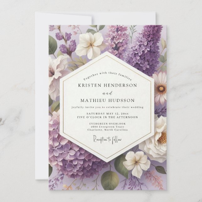 Lilac Painterly Blossom Wedding Invitation (Front)