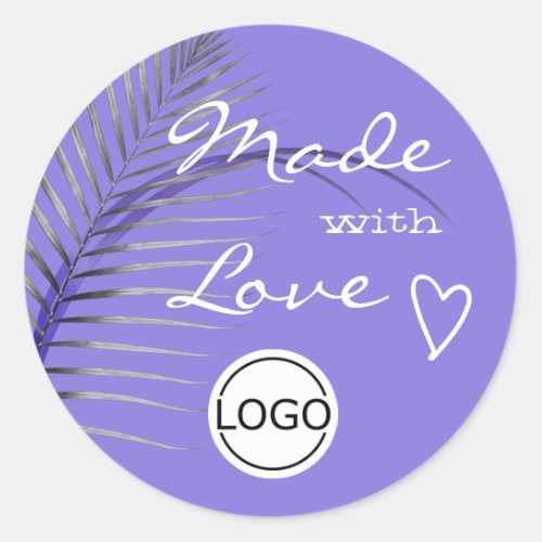 Lilac Palm Tree Leaf Made with Love Logo Template Classic Round Sticker