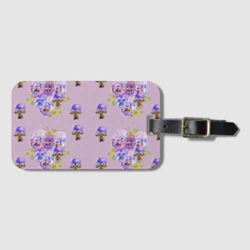Lilac Pansy Viola Floral Pattern Luggage Tag