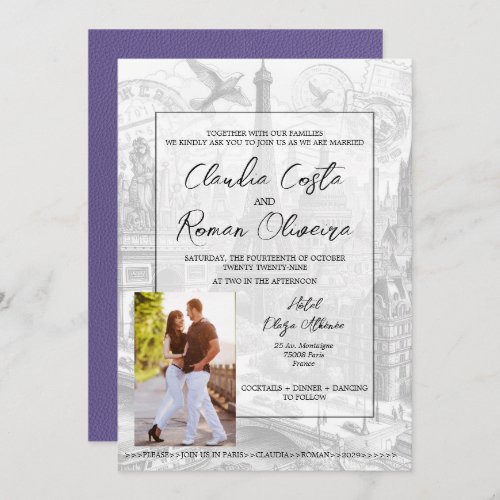 Lilac Paris Passport Wedding Invitation