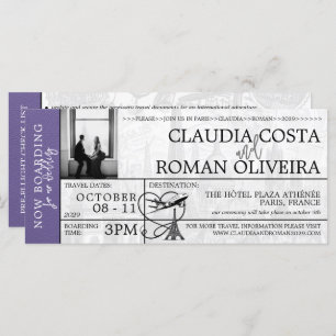 Lilac Paris Wedding Boarding Pass Invitation