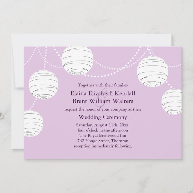 Lilac Party Lanterns Wedding Invitation (Front)