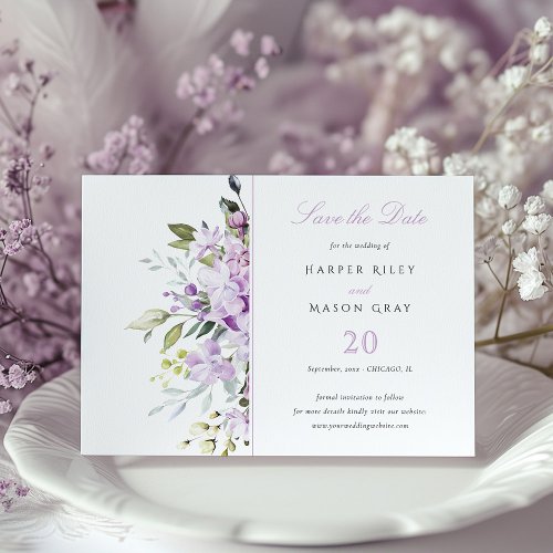 Lilac Pastel Floral Save the Date Invitation Card