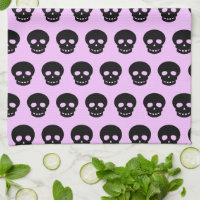 Dark Black Hot Pink Goth Skulls Kitchen Towel, Zazzle