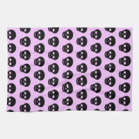 Dark Black Hot Pink Goth Skulls Kitchen Towel, Zazzle