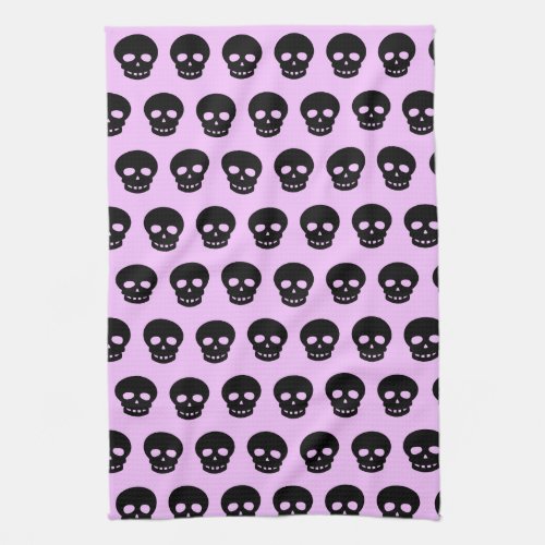 Lilac Pastel Goth Skulls Kitchen Towel