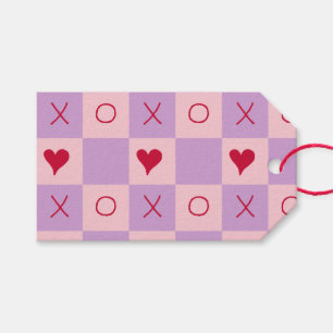 Lilac Pastel Pink XO heart Checkered   Gift Tags