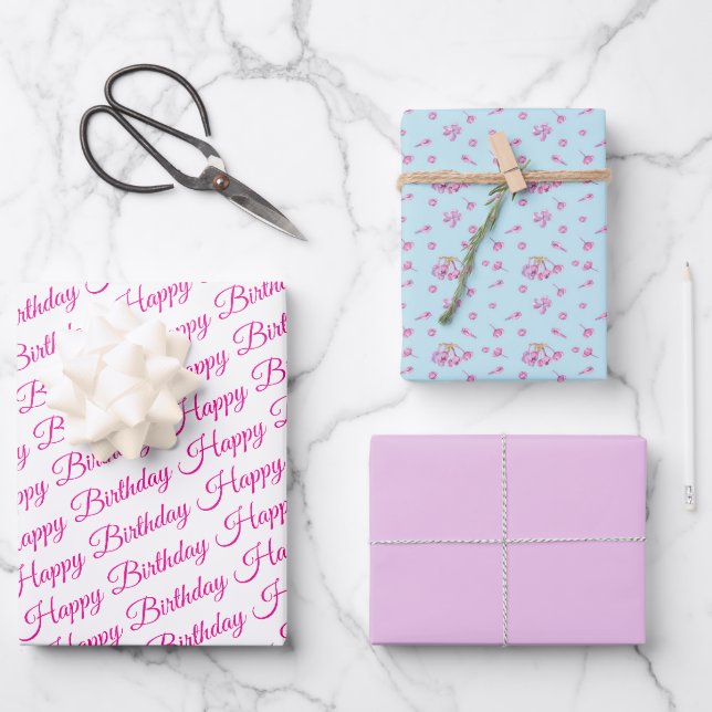 lilac pattern Wrapping Paper Flat Sheet Set of 3  (Front)