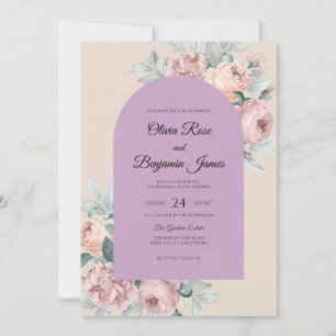Lilac Peach Dusty Rose Wedding Invitation