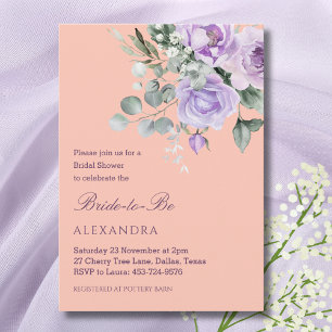 Lilac Peach Floral Peony Bridal Shower Invitation