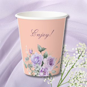 Lilac Peach Floral Peony Bridal Shower Paper Cups