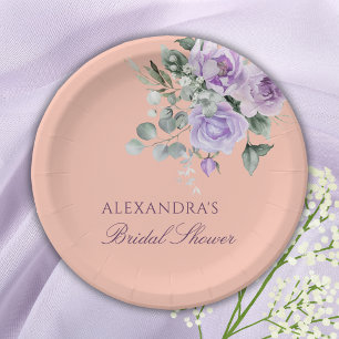 Lilac Peach Floral Peony Bridal Shower Paper Plates