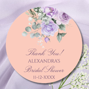Lilac Peach Floral Peony Bridal Shower Thank You Classic Round Sticker