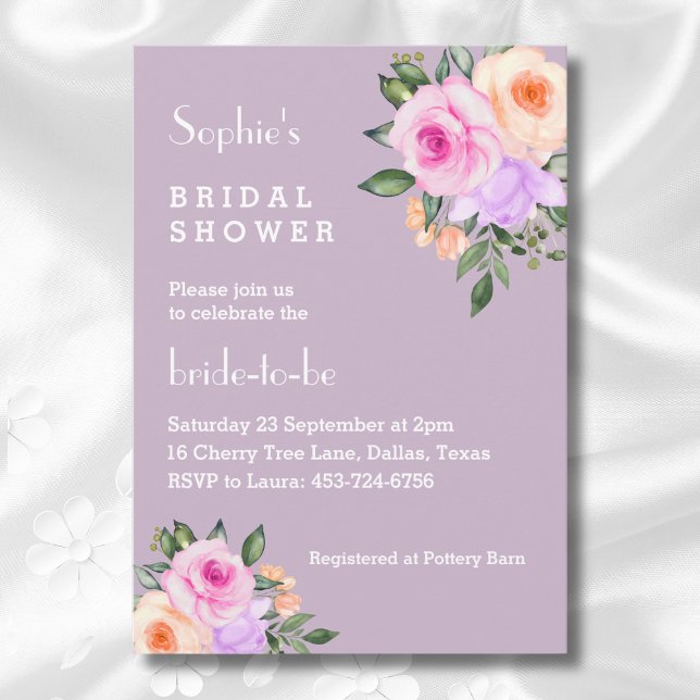 Lilac Peach Floral Pink Roses Bridal Shower  Invitation (Creator Uploaded)