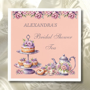 Lilac Peach Floral Tea Party Bridal Shower Napkins
