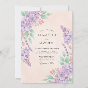 Lilac Peach Hydrangea Eucalyptus Wedding Invitation
