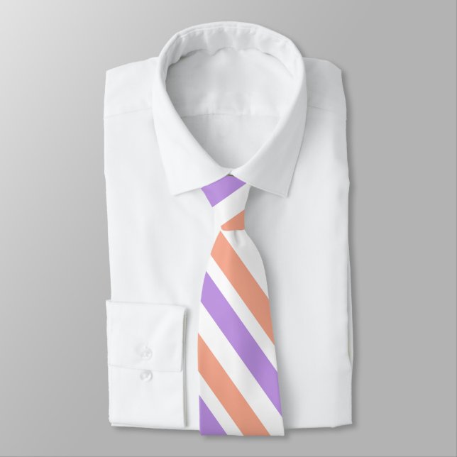 Lilac Peach White Diagonal Stripes Neck Tie (Tied)