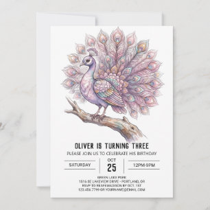 Lilac Peacock Birthday Invitation