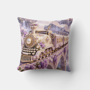 Lilac Pearl Typewriter Fantasy Train Throw Pillow