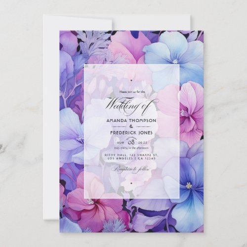 Lilac Periwinkle and Lavender Floral Wedding Invitation