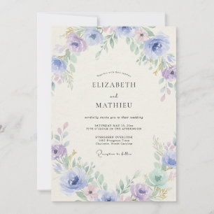 Lilac Periwinkle Peony Wedding Invitation