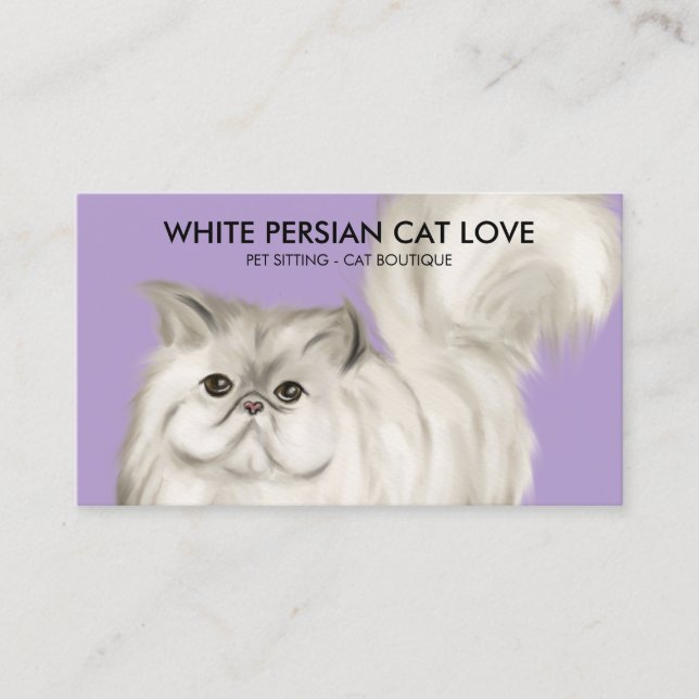 Lilac Persian Cat Illustration Watercolor Business Card (Front)