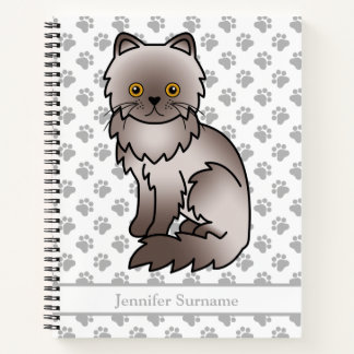 Lilac Persian Cute Cartoon Cat &amp; Custom Text Notebook