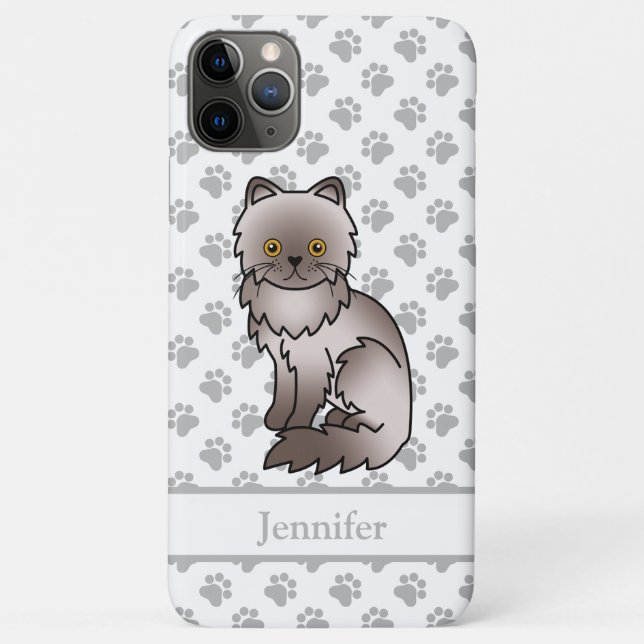 Lilac Persian Cute Cartoon Cat & Name Case-Mate iPhone Case (Back)