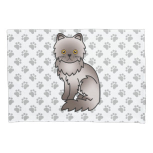 Lilac Persian Cute Cartoon Cat & Paws Pillow Case