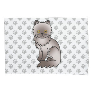 Lilac Persian Cute Cartoon Cat &amp; Paws Pillow Case
