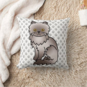 Lilac Persian Cute Cartoon Cat & Paws Throw Pillow (Blanket)