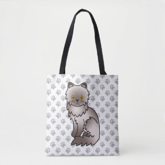 Lilac Persian Cute Cartoon Cat &amp; Paws Tote Bag