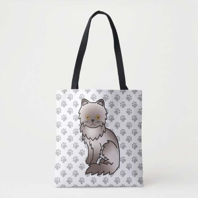 Lilac Persian Cute Cartoon Cat & Paws Tote Bag (Front)