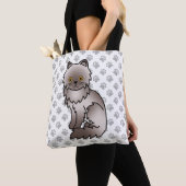 Lilac Persian Cute Cartoon Cat & Paws Tote Bag (Close Up)
