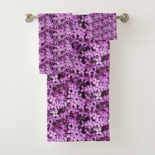 Lilac Photo  Tiled Half Drop  Bath Towel Set