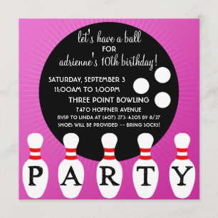 Lilac Pin Party Bowling Birthday Party Invitation