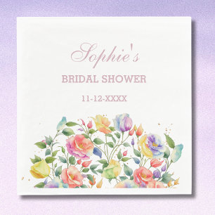 Lilac Pink Bright Floral Roses Bridal Shower Napkins
