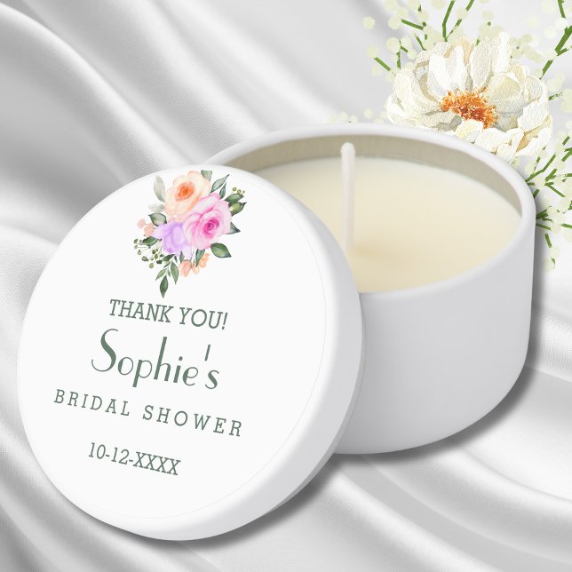 Lilac Pink Bright Roses Bridal Shower Thank You   Mini Candle Favors (Creator Uploaded)