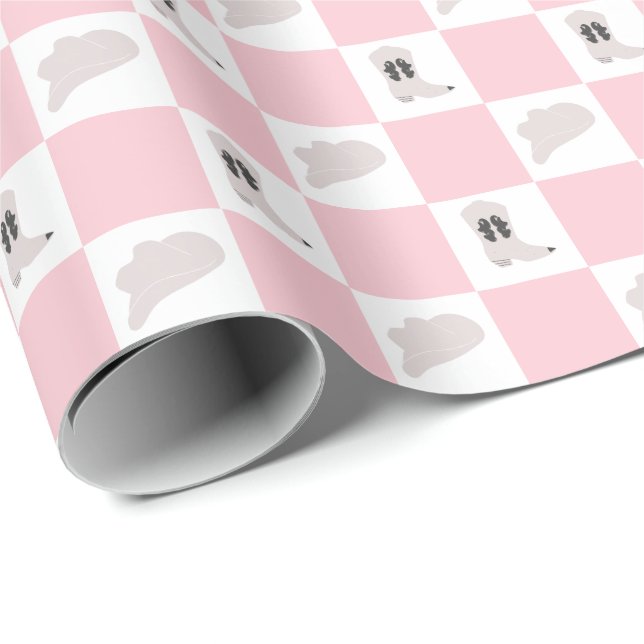 Lilac Pink Checkered Cowgirl Rodeo Pattern Wrapping Paper (Roll Corner)