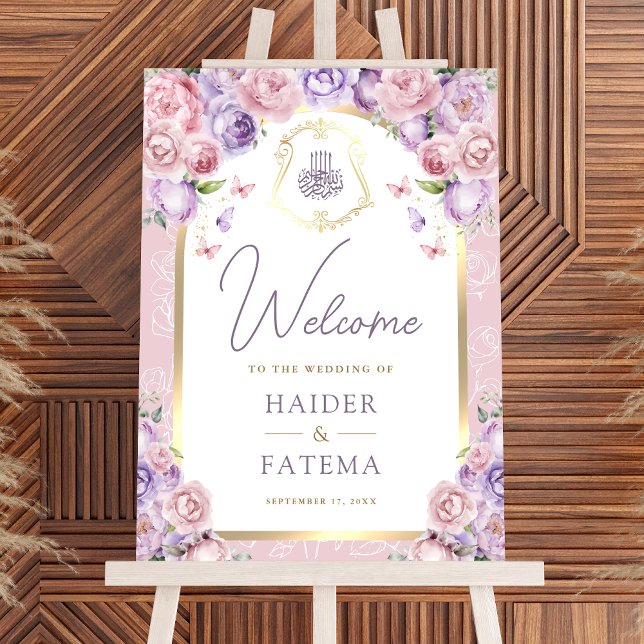 Lilac Pink Floral Arch Muslim Wedding Welcome Sign (Creator Uploaded)
