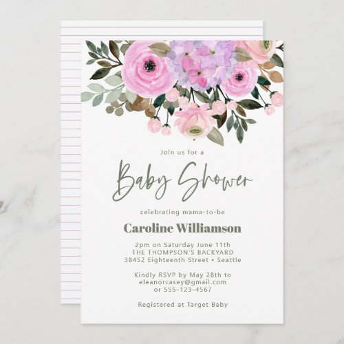 Lilac Pink Floral Bouquet Cute Baby Shower Invitation