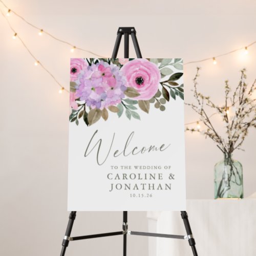 Lilac Pink Floral Bouquet Wedding Welcome Sign