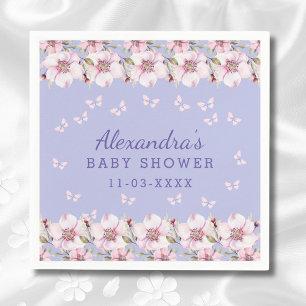 Lilac Pink Floral Butterfly Baby Shower Napkins
