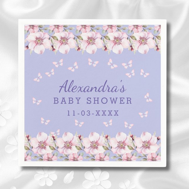 Lilac Pink Floral Butterfly Baby Shower Napkins (Creator Uploaded)